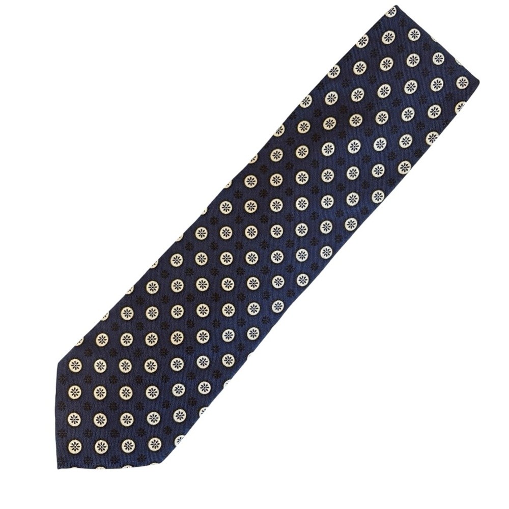 Georgio Armani Mens Italian Silk Circle Patterned Necktie Navy Blue Italy